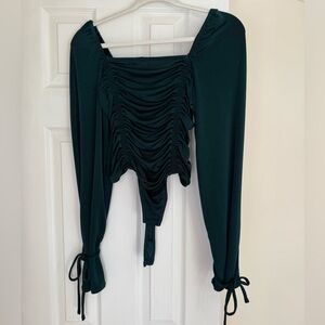 Free People Dark Green Ruched Bodysuit
